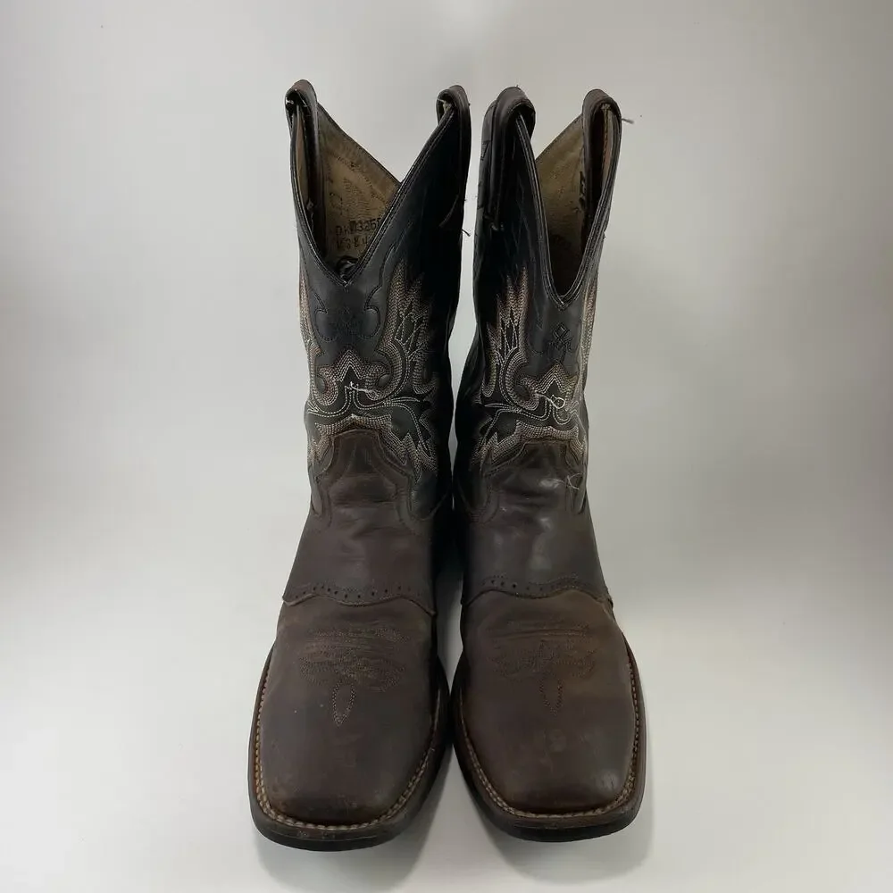 Double H DH3258 Boots Mens Size 8.5 D Brown Black Leather Square Toe Cowboy